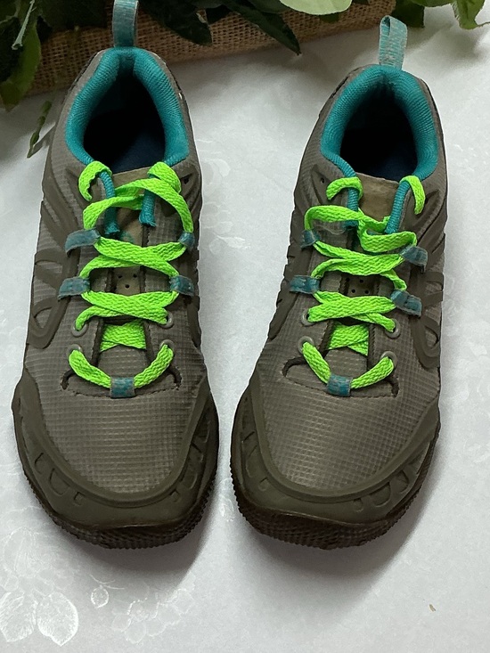 Merrell Shoes - Merrell Kids Gray Sneakers with Neon Green Laces and Teal Trim